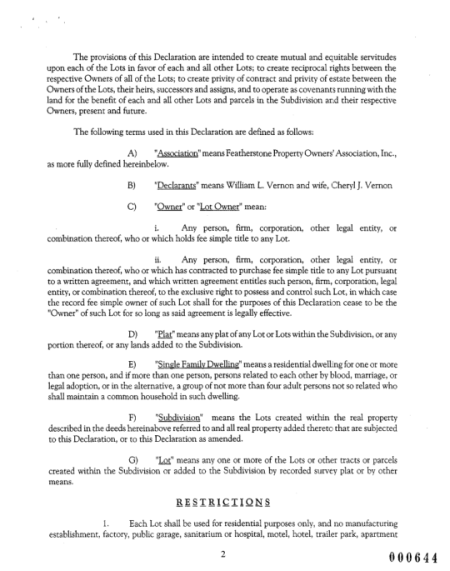 Featherstone Restrictive Covenants Page 2